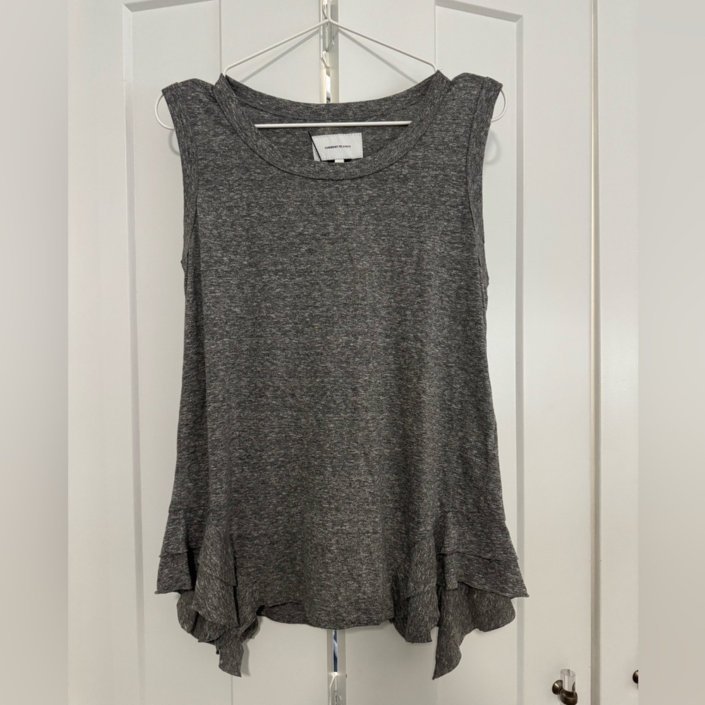 Current/Elliott Gray Ruffled Sleeveless Tank Top